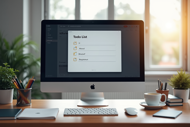 Bureau moderne avec ordinateur affichant une to do list