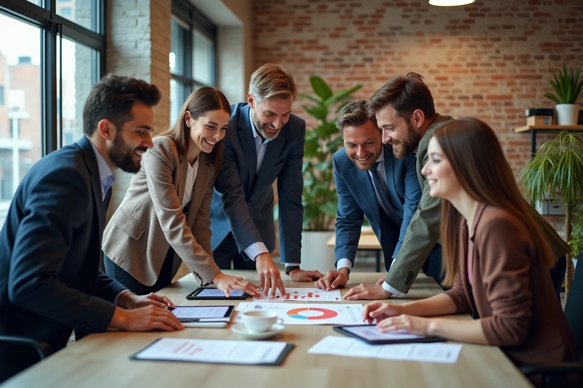 Groupe diversifie de collaborateurs en réunion de travail