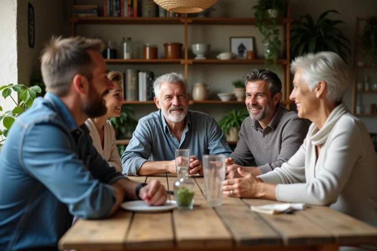 Famille multigenerations française autour d'une table
