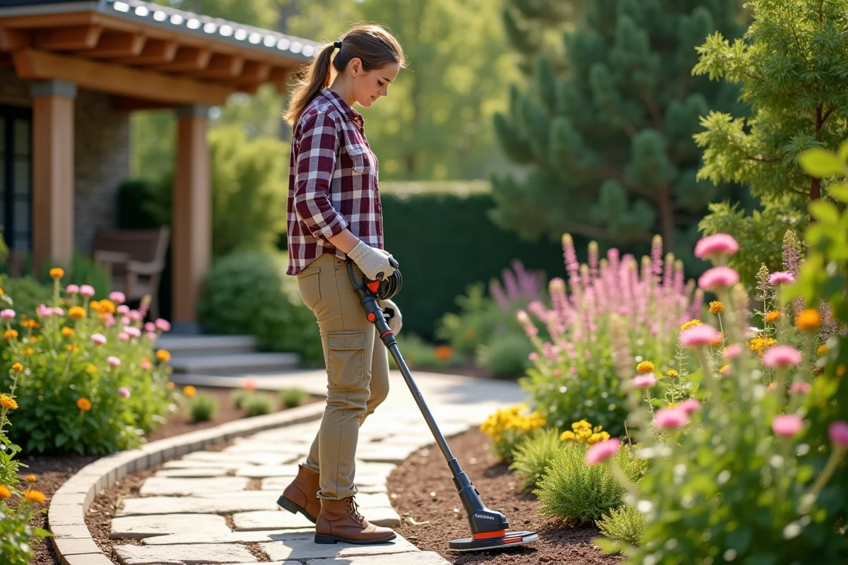 Jeune femme utilisant un coupe-branches dans le jardin