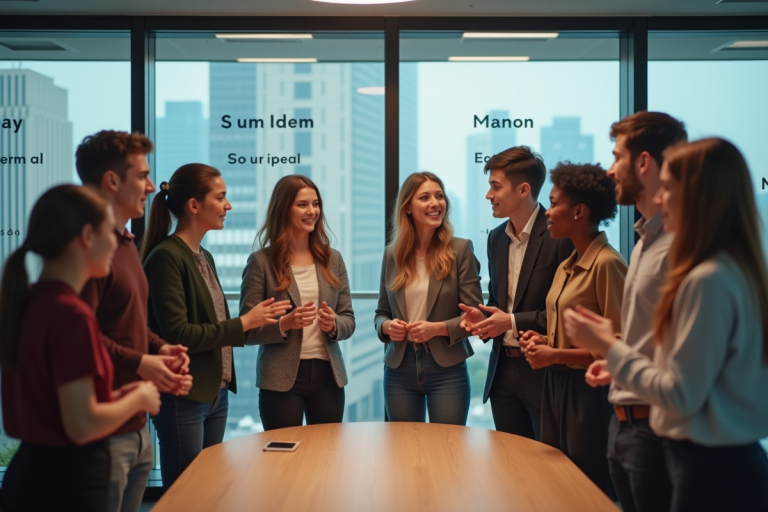 Groupe de jeunes adultes en réunion d'affaires modernes