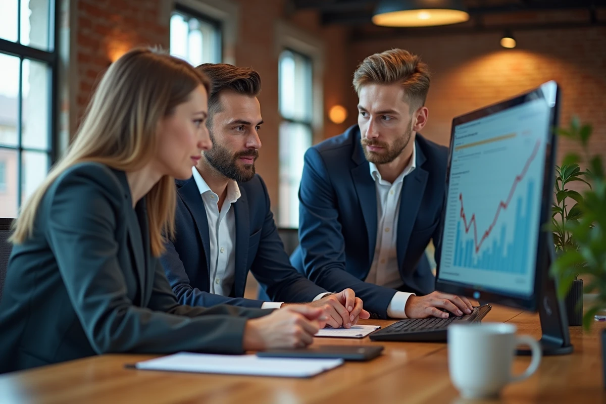 Groupe de jeunes professionnels analysant des graphiques