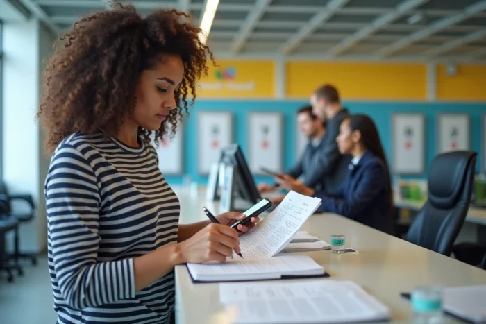 Jeune femme remplissant un dossier de recours pour refus de formation à l'agence France Travail